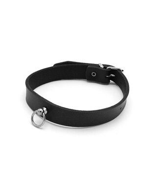 Premium Leren Halsband Mini O-Ring Zwart 49 cm Breedte 2 cm