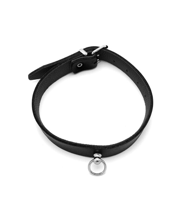 Luxury Mini O-Ring Black Leather Collar for BDSM - Adjustable & Stylish