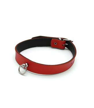 Echt Leren Mini O-Ring Halsband Rood | Verstelbare BDSM Collar 38-51 cm