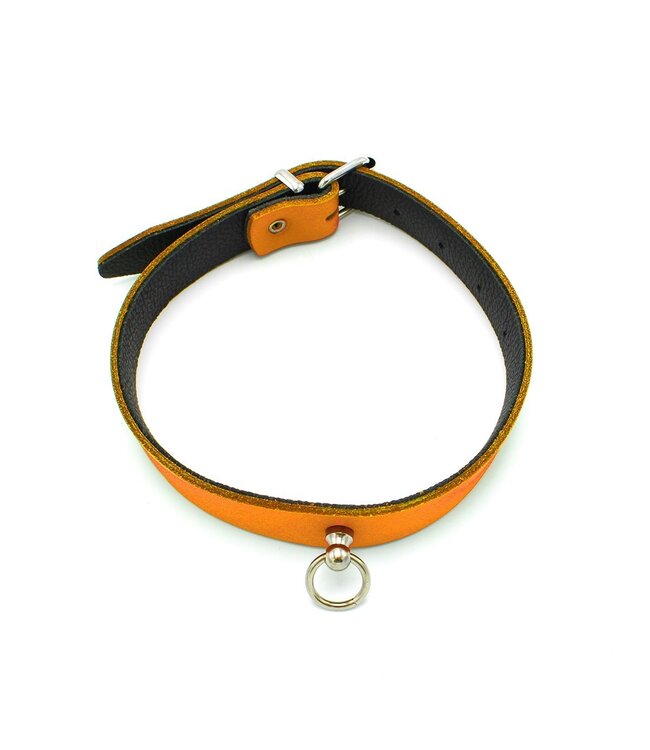 Leren Mini O-Ring Collar Oranje 49 cm Hoogwaardig BDSM Accessoire