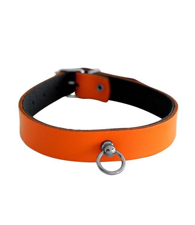 Luxuriöses Mini-O-Ring Lederhalsband in Orange | Stilvolles BDSM-Accessoire