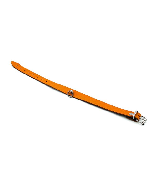 Luxury Orange Leather Mini O-Ring Collar | Elegant BDSM Accessory
