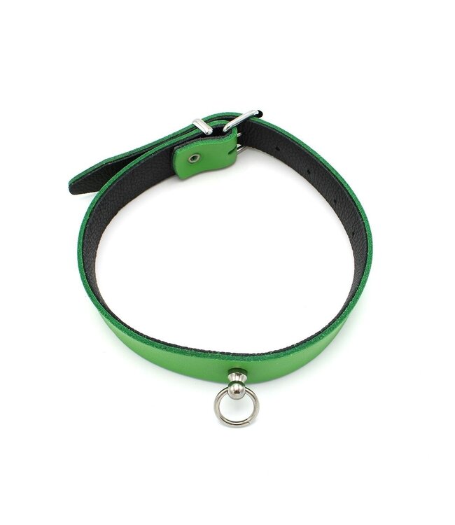 Echt Leren BDSM Mini Collar Met O-Ring Groen 49 cm Breedte 2 cm