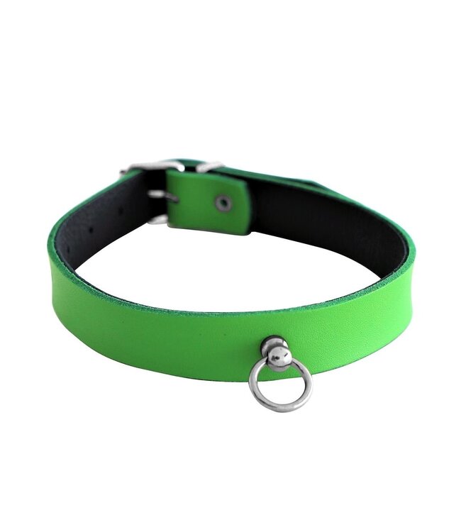 Green Leather Mini O-Ring Collar | Stylish BDSM Accessory