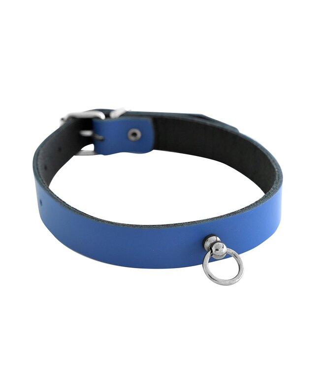 Luxuriöses Lederhalsband mit Mini-O-Ring in Blau | 49 cm BDSM-Style