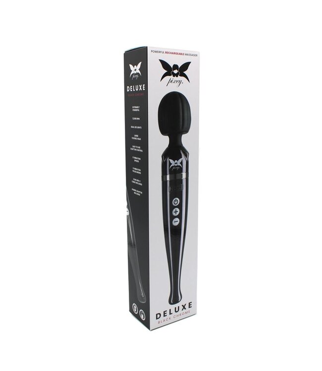 Pixey Pixey Deluxe Rechargeable Wand Vibrator - 5 Speeds, Black Chrome