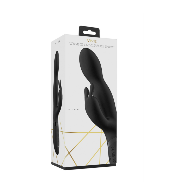 Vive Niva Black Rotating Rabbit Vibrator - 10 Modes, 100% Silicone Luxury