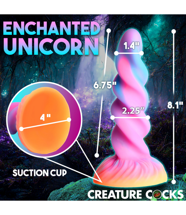 Creature Cocks GlowHorn Eenhoorn Dildo 20,5 cm – Siliconen Met Zuignap En Harnascompatibel
