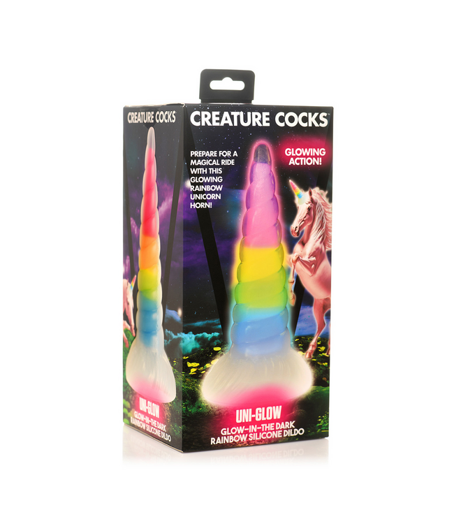 Creature Cocks Regenboog Glow Dildo 20cm Siliconen Spiral Met Lichtgevende Kern