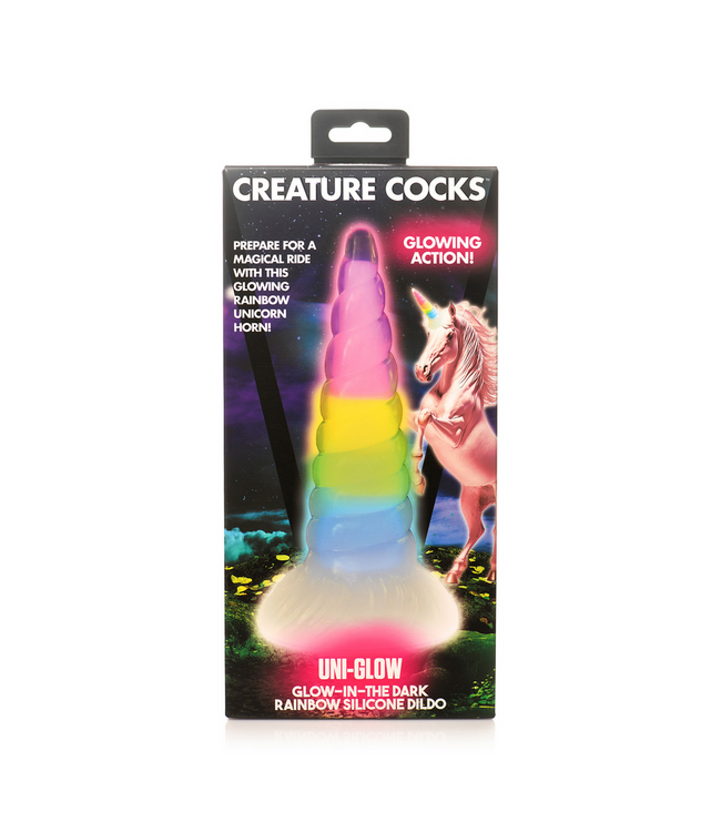 Creature Cocks UniGlow Rainbow Horn Dildo - 18cm Luminous Silicone Delight
