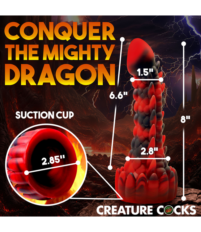 Creature Cocks Rood/Zwarte Demon Draak Dildo Van Siliconen Met Schubben 16,8 cm