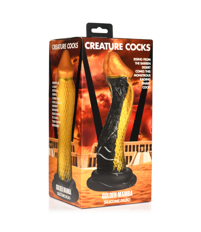 Creature Cocks Siliconen Dildo Met S-Curve En Brede Kap - Goudzwart 9,5 cm