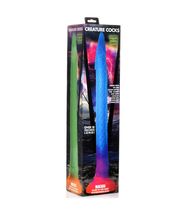 Creature Cocks XR Brands Siliconen Anale Slang Dildo 46,4 cm Glow In The Dark Geel-Oranje