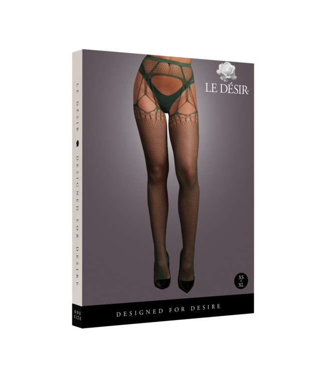 Le Désir Visnet Panty Grote Maat Met Shredded Jarretelbandjes Zonder Kruis Groen