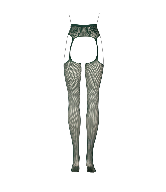 Le Désir Elegant Green Fishnet & Lace Garter Stockings - One Size Le Désir