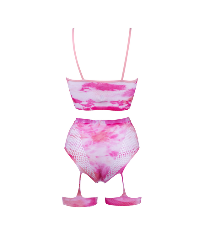 Le Désir Multicolour Tie-Dye 2-Piece Bra Set with Garter Belt & Bling Sticker