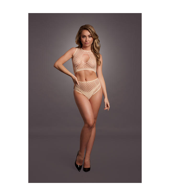 Le Désir Zelle Trendiges Crop-Top und Slips-Set mit Netz-Details Nude XS-XL