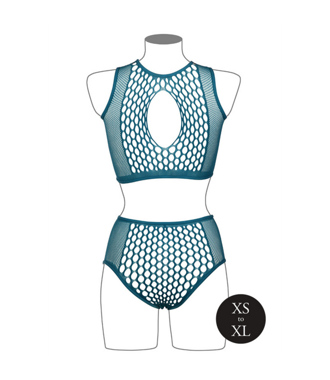 Le Désir Blue Duo Net Keyhole Bra Set - Stylish Crop Top & High-Waisted Briefs