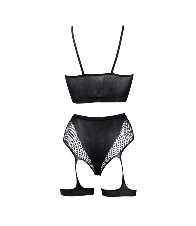 Le Désir Tweedelige Lingerieset Met V-Hals BH En Hoge Taille Slip Met Jarretelbanden Zwart