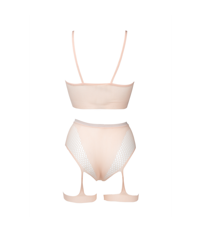 Le Désir Le Désir Roze Tweedelige Beha Set Met Hoge Taille En Kousenband S-XL