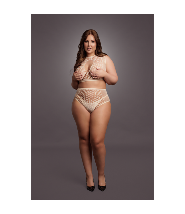 Le Désir Le Désir Visnet Crop Top En Hoge Taille Slip Set Voor Dames XL-4XL