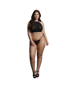 Le Désir Glittering Rhinestone Halter Top & Thong Set - Plus Size Party Wear
