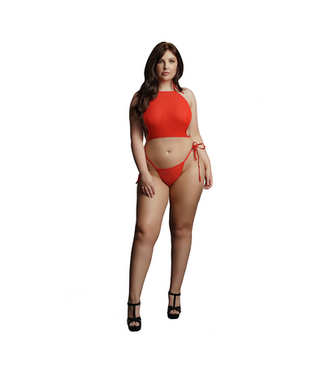 Le Désir Strass Halter Crop Top Met Open Kruis String Voor Grote Maten 1XL-3XL