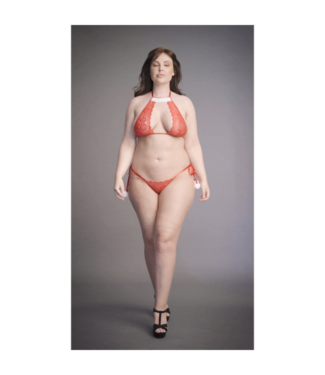 Le Désir Snow Angel Plus Size Lace Lingerie Set - Festive & Sexy Red Design