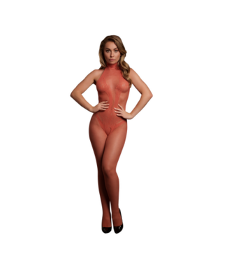Le Désir Verführerischer Bodystocking aus Netz und Spitze in Rot – Größen XS bis XL