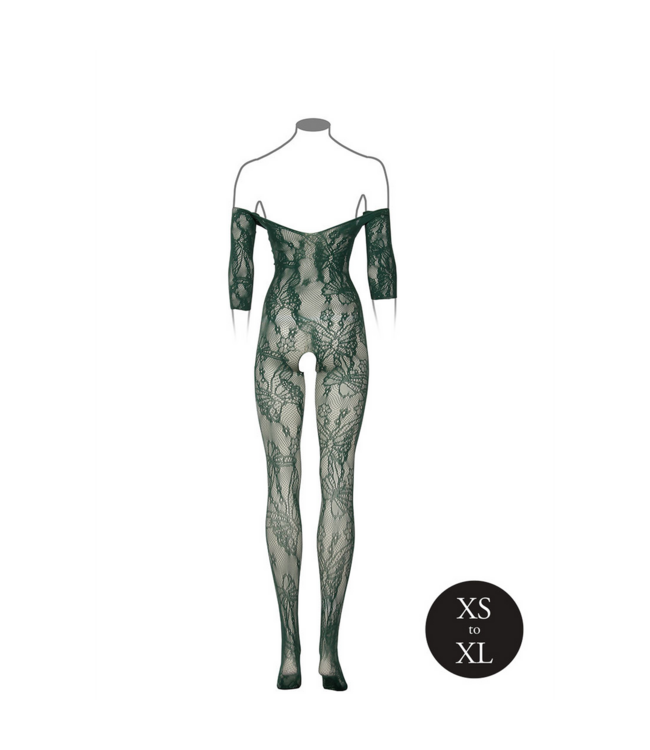 Le Désir Groene Kanten Bodystocking Met Lange Mouwen En Open Kruis One Size Le Désir