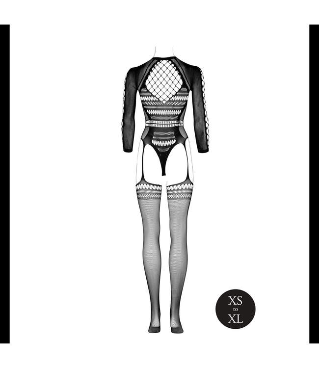 Le Désir Bodystocking Met Lange Mouwen En Korte Col Zwart Stretch Voor Dames