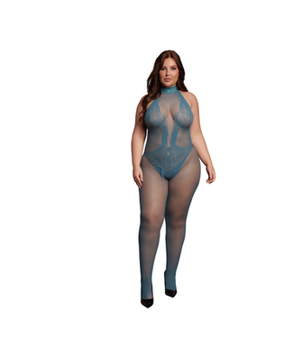 Le Désir Le Désir Visnet Kanten Bodystocking Halternek XL-4XL Blauw