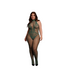Le Désir Zwarte XL-4XL Bodystocking Met Visnet En Kant Halternek Open Kruis