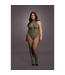 Le Désir Zwarte XL-4XL Bodystocking Met Visnet En Kant Halternek Open Kruis