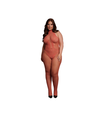 Le Désir Le Désir Bodystocking XL-4XL Met Kantpatroon En Visnet Halterneck