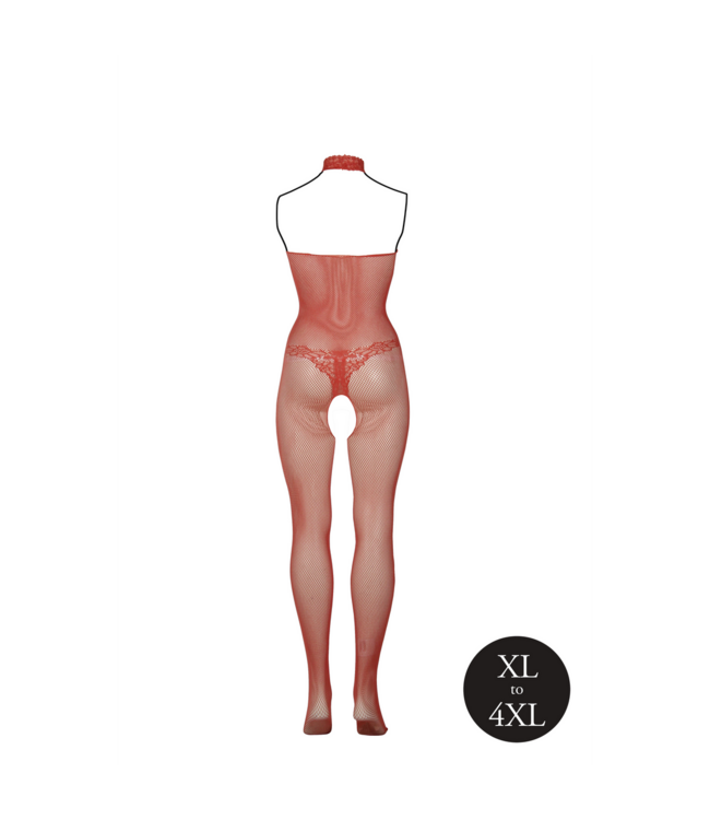 Le Désir Le Désir Bodystocking XL-4XL Met Kantpatroon En Visnet Halterneck