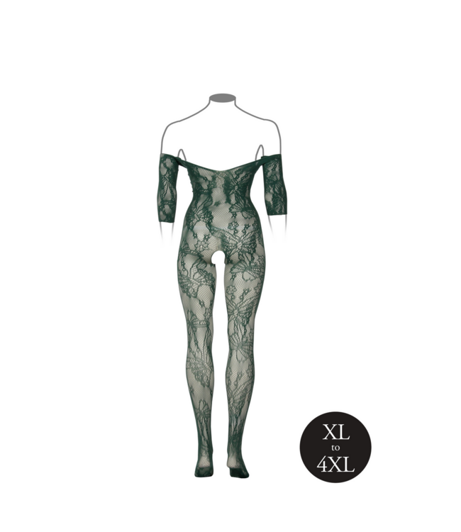 Le Désir Eleganter Spitzenbodystocking mit langen Ärmeln in Queen Size – Le Désir Grün