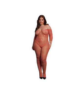 Le Désir Le Désir Red Lace Bodystocking with Long Sleeves - XL to 4XL