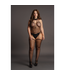 Le Désir Verführerischer Fischnetz-Bodystocking mit Choker und Strumpfhaltern in Schwarz
