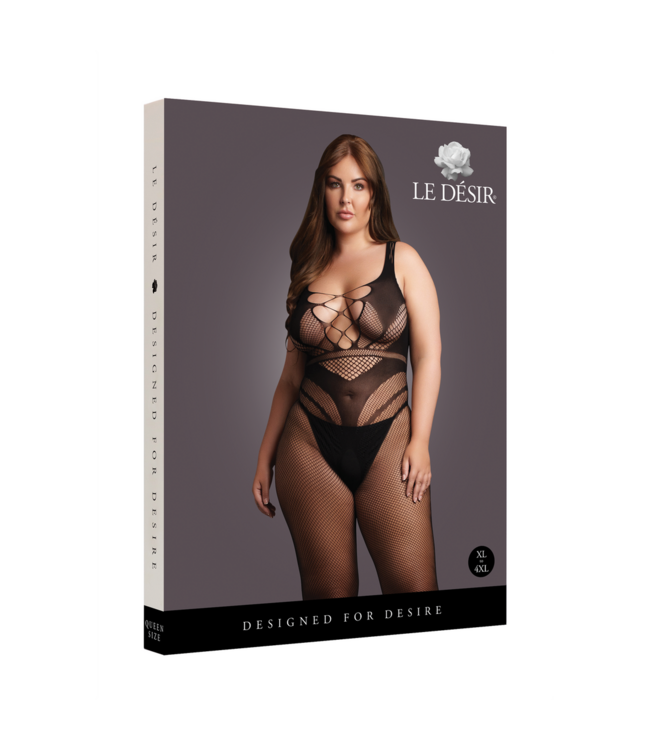 Le Désir Visnet Bodystocking Met Open Kruis En Accenten Voor XL-4XL