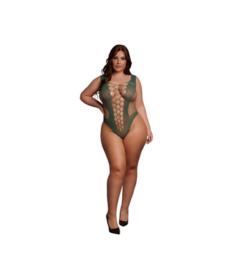 Le Désir Le Désir V-Neck Fishnet Teddy for Women XL-4XL in Green