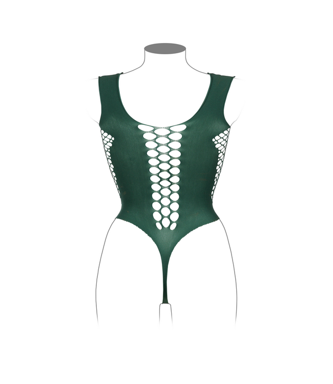 Le Désir V-Hals Teddy Dames XL-4XL Groen Met Visnet en Opaque Details Le Désir
