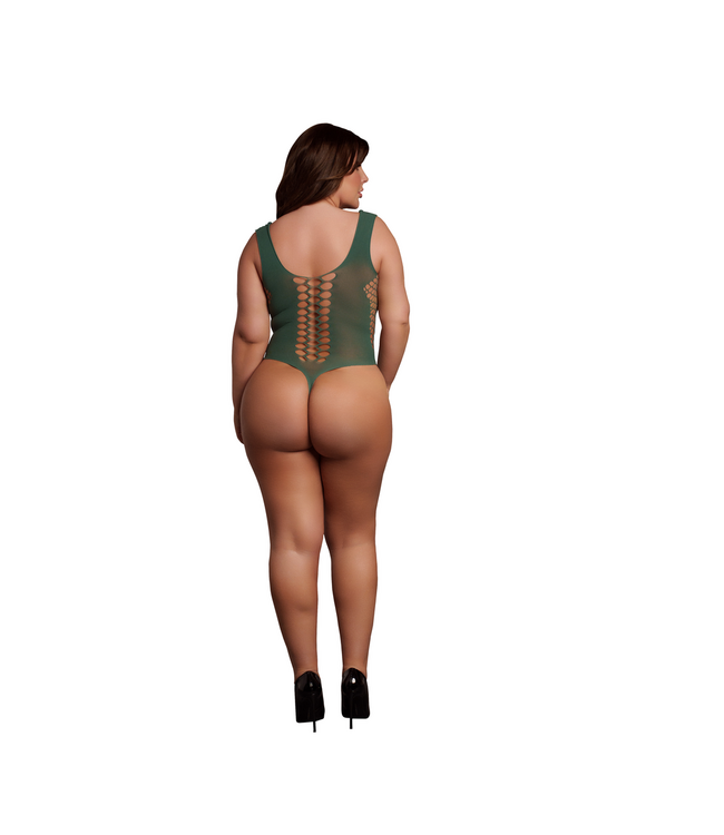 Le Désir V-Hals Teddy Dames XL-4XL Groen Met Visnet en Opaque Details Le Désir