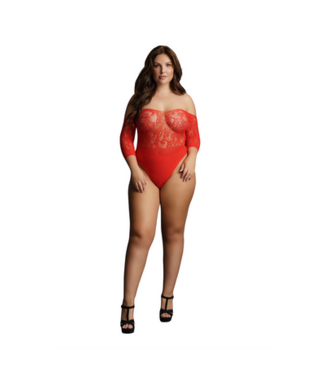 Le Désir Luxury Plus Size Crotchless Strass Teddy - Red Lace & Comfort