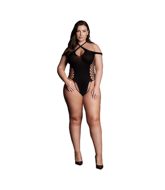 Le Désir Le Désir Zwarte Body Met Cross-Over Halslijn XL-XXXL Stretch