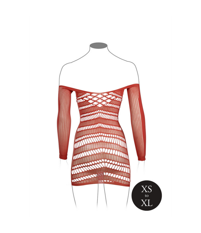 Le Désir Red Long-Sleeve Mesh Dress XL-4XL - Sexy Cut-Out Design, Super-Stretchy