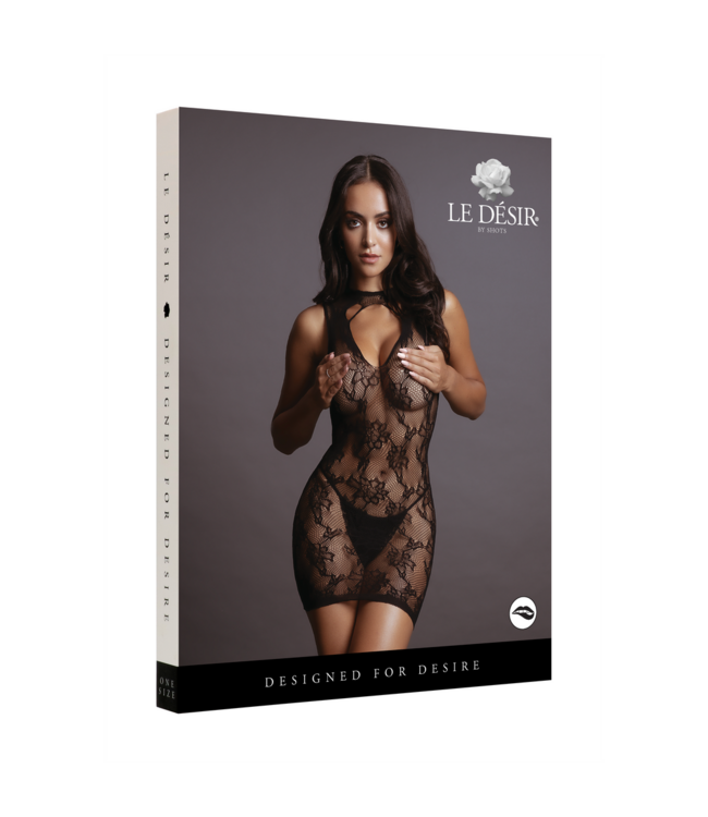 Le Désir Elegantes Spitzendesign Minikleid mit hohem Ausschnitt – Einheitsgröße