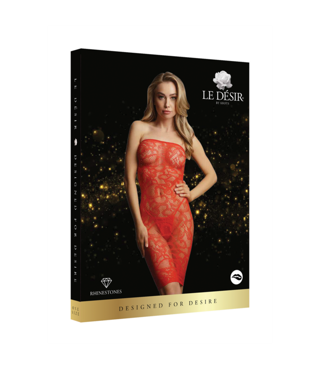 Le Désir Kanten Tubejurk Met Strass Steentjes Rood | Elastisch Comfort Maat S-XL