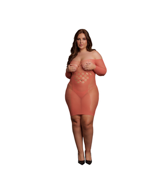 Le Désir Chic Long Sleeve Mesh Dress XL-4XL with Cut-Out Motifs