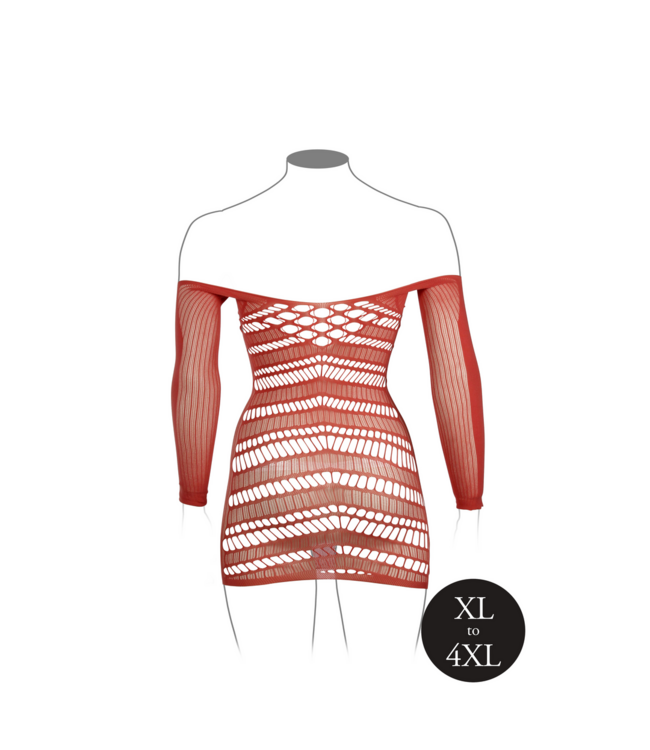 Le Désir Chic Long Sleeve Mesh Dress XL-4XL with Cut-Out Motifs